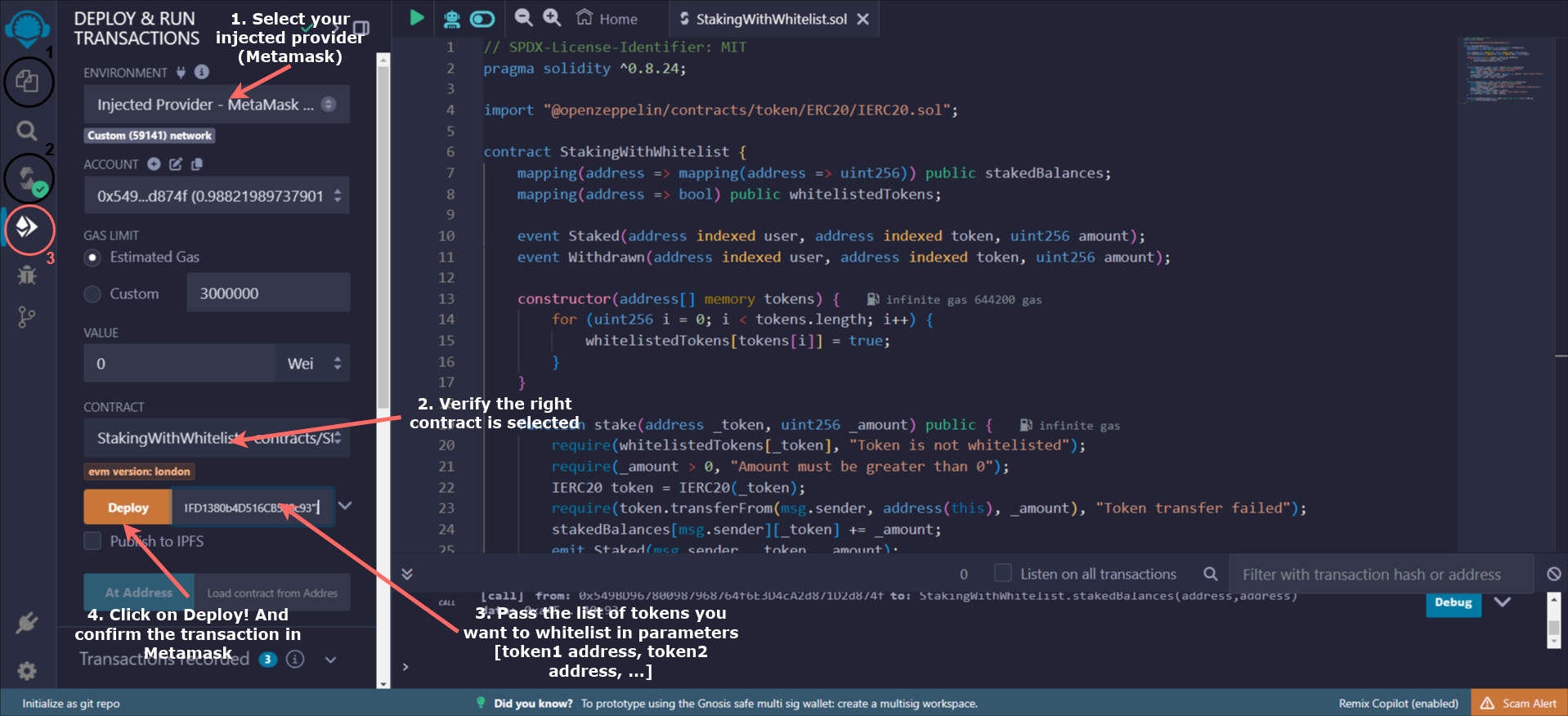 Deploy instructions on Remix interface
